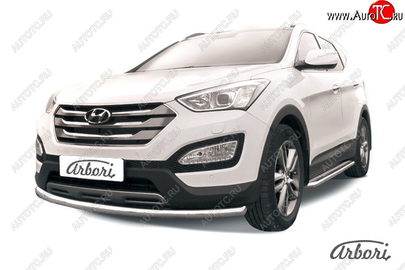 12 149 р. Защита переднего бампера Arbori (нержавейка, 1 труба d57 mm). Hyundai Santa Fe DM дорестайлинг (2012-2016)  с доставкой в г. Краснодар