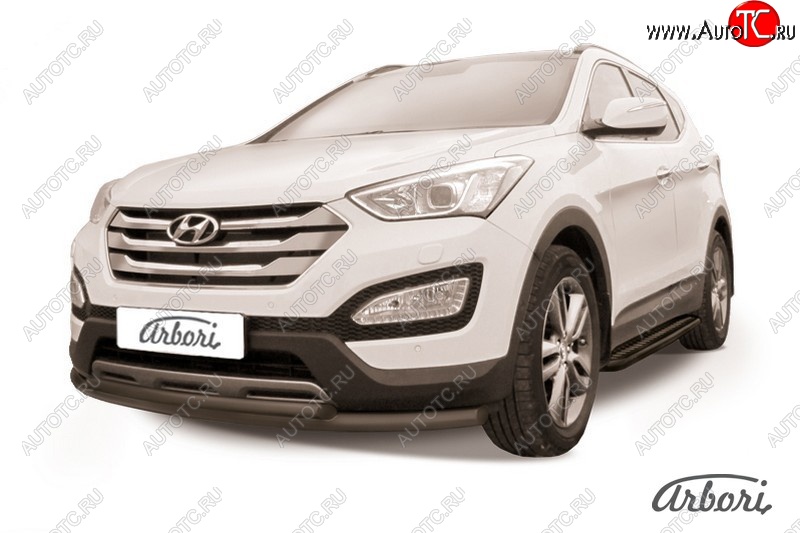 6 929 р. Защита переднего бампера Arbori (черная, 2 трубы d57 и 42 mm) Hyundai Santa Fe DM дорестайлинг (2012-2016)  с доставкой в г. Краснодар