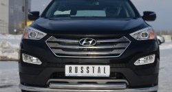 Защита переднего бампера (2 трубыØ63 мм, нержавейка) SLITKOFF Hyundai Santa Fe DM дорестайлинг (2012-2016)