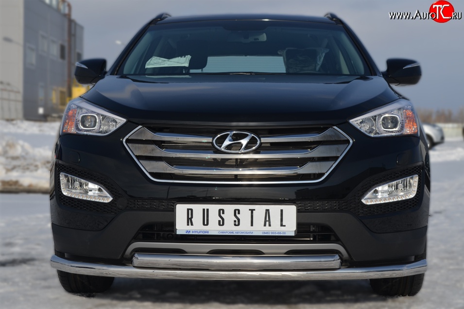 20 749 р. Защита переднего бампера (2 трубыØ63 мм, нержавейка) SLITKOFF Hyundai Santa Fe DM дорестайлинг (2012-2016)  с доставкой в г. Краснодар