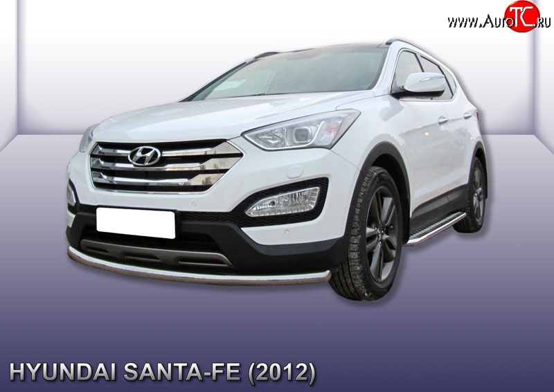 13 649 р. Одинарная защита переднего бампера из трубы диаметром 57 мм Slitkoff Hyundai Santa Fe DM дорестайлинг (2012-2016) (Нержавейка, Полированная)  с доставкой в г. Краснодар