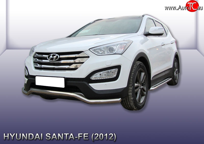 16 999 р. Фигурная защита переднего бампера диаметром 57 мм Slitkoff  Hyundai Santa Fe  DM (2012-2016) дорестайлинг (Нержавейка, Полированная)  с доставкой в г. Краснодар