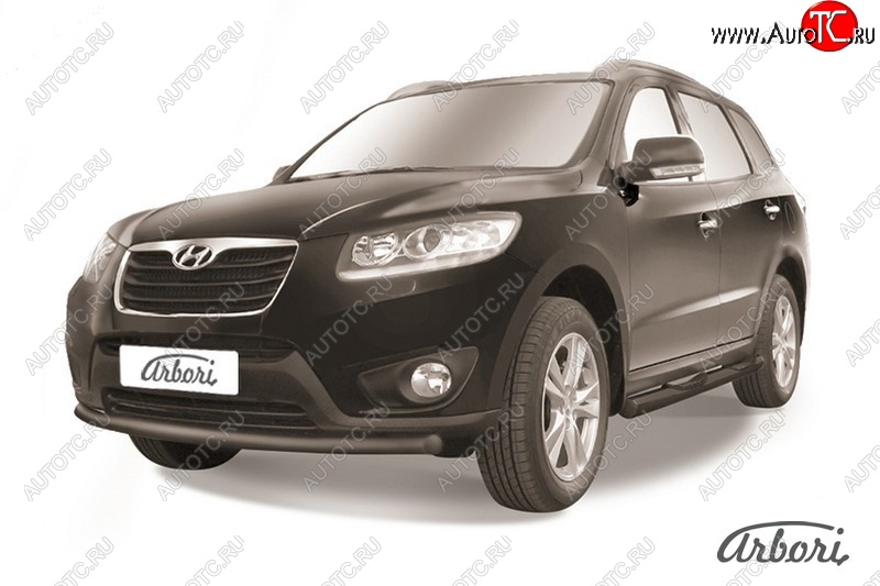 6 389 р. Защита переднего бампера Arbori (черная, 1 труба d57 mm).  Hyundai Santa Fe  CM (2009-2012) рестайлинг  с доставкой в г. Краснодар