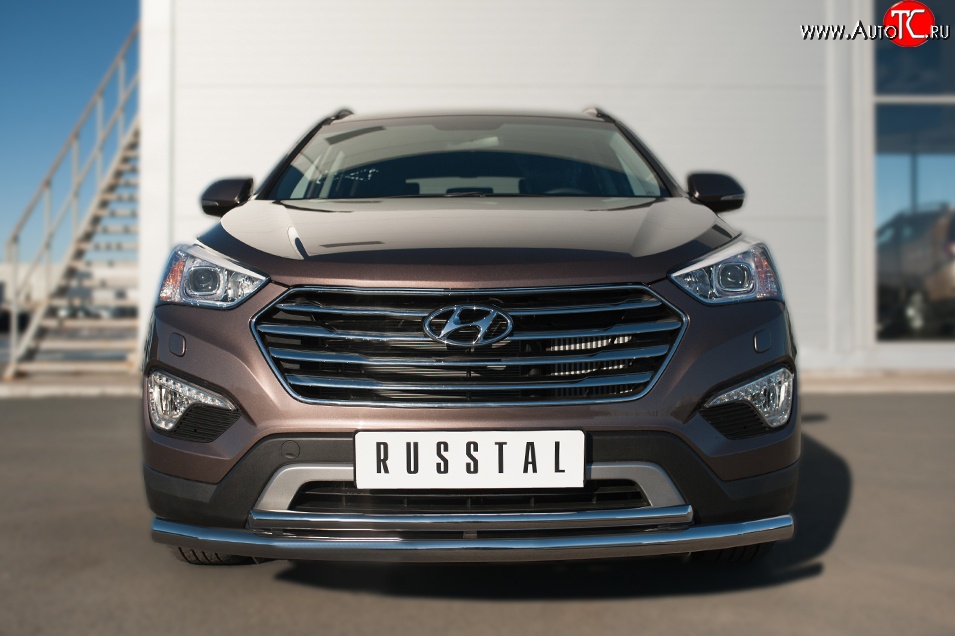 20 749 р. Защита переднего бампера (2 трубыØ63 и 42 мм, нержавейка) SLITKOFF  Hyundai Grand Santa Fe  1 DM (2013-2016) дорестайлинг  с доставкой в г. Краснодар