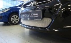 1 539 р. Сетка на бампер Russtal (хром)  Hyundai Solaris  RBr (2010-2014) седан дорестайлинг, хэтчбэк дорестайлинг  с доставкой в г. Краснодар. Увеличить фотографию 2