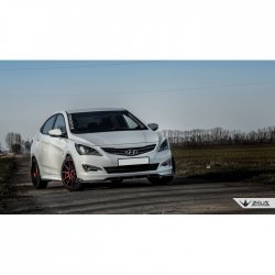 4 499 р. Накладка на передний бампер TopKontur Design  Hyundai Solaris  RBr (2014-2017) седан рестайлинг (Глянец под окраску, Неокрашенная)  с доставкой в г. Краснодар. Увеличить фотографию 3