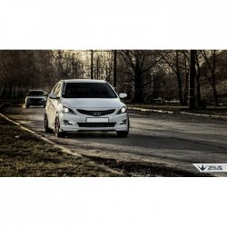 4 499 р. Накладка на передний бампер TopKontur Design  Hyundai Solaris  RBr (2014-2017) седан рестайлинг (Глянец под окраску, Неокрашенная)  с доставкой в г. Краснодар. Увеличить фотографию 4