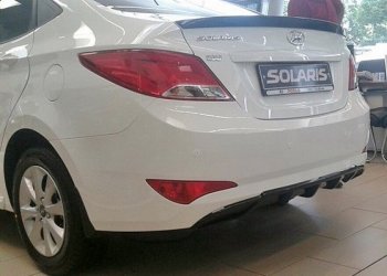 3 899 р. Накладка на задний бампер АвтоКрат Hyundai Solaris RBr седан рестайлинг (2014-2017) (Неокрашенная)  с доставкой в г. Краснодар. Увеличить фотографию 2