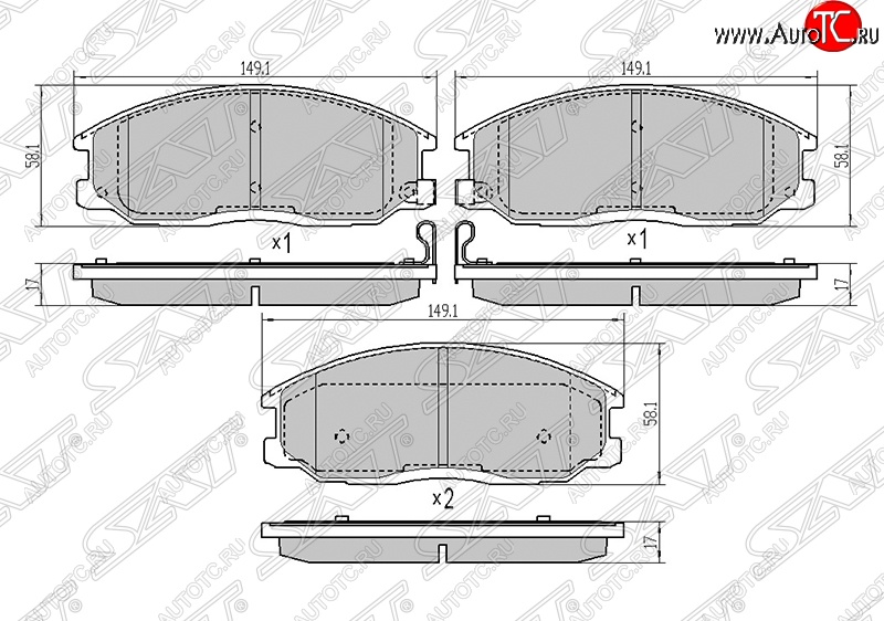 1 189 р. Колодки тормозные SAT (передние)  Hyundai Santa Fe  SM (2000-2012), KIA Sorento  BL (2002-2010), SSANGYONG Actyon  1 (2006-2010), SSANGYONG Actyon Sport (2006-2011), SSANGYONG Kyron (2005-2007)  с доставкой в г. Краснодар