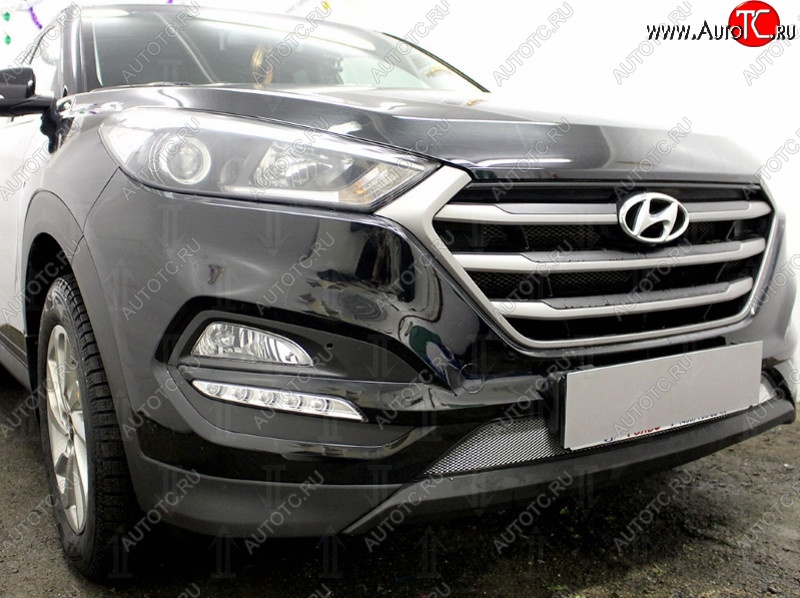 1 539 р. Защитная сетка на бампер Russtal (хром) Hyundai Tucson TL дорестайлинг (2015-2018)  с доставкой в г. Краснодар