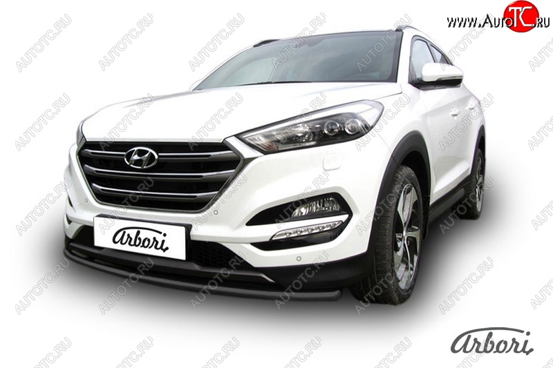 8 819 р. Защита переднего бампера Arbori (черная, 1 труба d42 mm). Hyundai Tucson TL дорестайлинг (2015-2018)  с доставкой в г. Краснодар