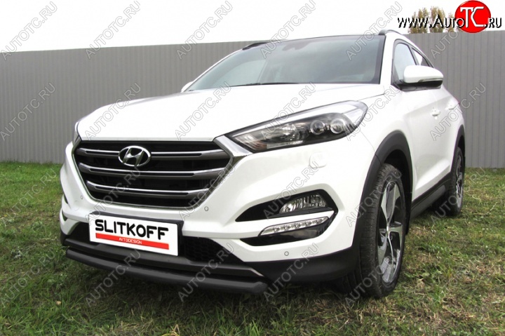 11 199 р. Защита переднего бампера из трубы d57 Slitkoff Hyundai Tucson TL дорестайлинг (2015-2018) (Цвет: серебристый)  с доставкой в г. Краснодар