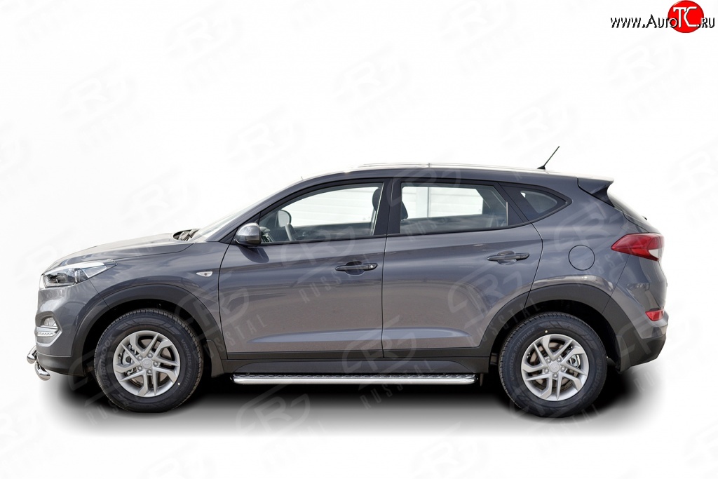 20 749 р. Широкая защита порогов Russtal Hyundai Tucson TL дорестайлинг (2015-2018) (Защита порогов с со скосами на торцах (вариант 1))  с доставкой в г. Краснодар