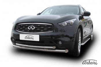 Защита переднего бампера Arbori (нержавейка, 2 трубы d76 и 57 mm) INFINITI FX35 S51 дорестайлинг (2008-2011)