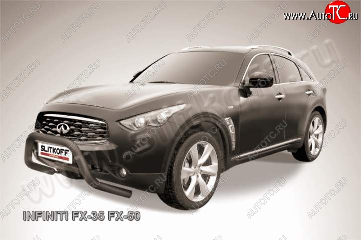 28 999 р. Кенгурятник d76 Slitkoff (низкий, широкий) INFINITI FX35 S51 дорестайлинг (2008-2011) (Цвет: серебристый)  с доставкой в г. Краснодар