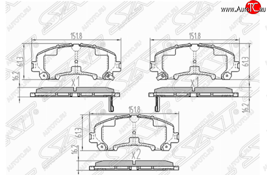 1 329 р. Комплект передних тормозных колодок SAT Nissan X-trail 3 T32 дорестайлинг (2013-2018)  с доставкой в г. Краснодар