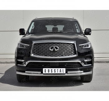 21 399 р. Защита переднего бампера (2 трубы Ø63 и 42 мм, нержавейка) SLITKOFF INFINITI QX80 Z62 2-ой рестайлинг (2018-2024)  с доставкой в г. Краснодар. Увеличить фотографию 3