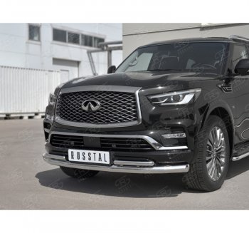 21 899 р. Защита переднего бампера (2 трубы Ø76 и 42 мм, нержавейка) SLITKOFF INFINITI QX80 Z62 2-ой рестайлинг (2018-2024)  с доставкой в г. Краснодар. Увеличить фотографию 3