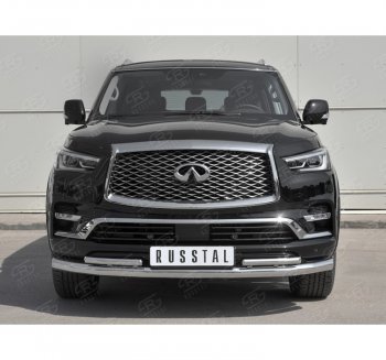 21 899 р. Защита переднего бампера (2 трубы Ø76 и 42 мм, нержавейка) SLITKOFF INFINITI QX80 Z62 2-ой рестайлинг (2018-2024)  с доставкой в г. Краснодар. Увеличить фотографию 4