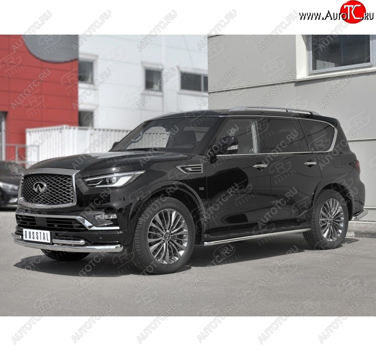 21 899 р. Защита переднего бампера (2 трубы Ø76 и 42 мм, нержавейка) SLITKOFF INFINITI QX80 Z62 2-ой рестайлинг (2018-2024)  с доставкой в г. Краснодар