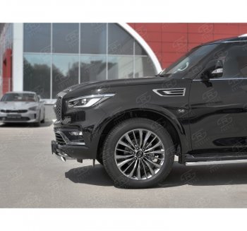 14 999 р. Защита переднего бампера (Ø75х42 мм, нержавейка) Russtal INFINITI QX80 Z62 2-ой рестайлинг (2018-2024)  с доставкой в г. Краснодар. Увеличить фотографию 2