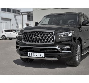 14 999 р. Защита переднего бампера (Ø75х42 мм, нержавейка) Russtal INFINITI QX80 Z62 2-ой рестайлинг (2018-2024)  с доставкой в г. Краснодар. Увеличить фотографию 3