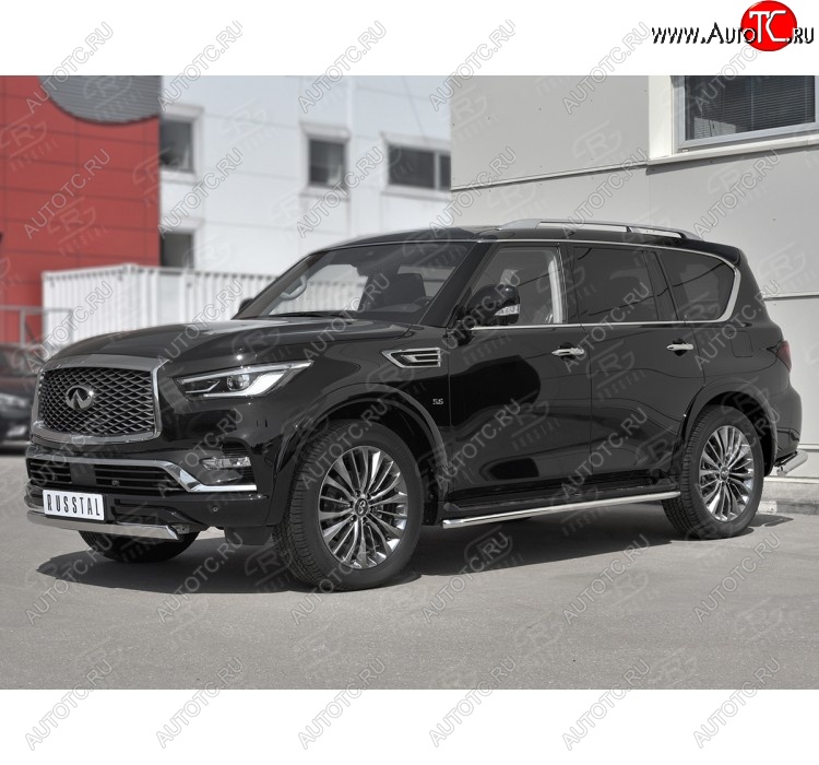 14 999 р. Защита переднего бампера (Ø75х42 мм, нержавейка) Russtal INFINITI QX80 Z62 2-ой рестайлинг (2018-2024)  с доставкой в г. Краснодар