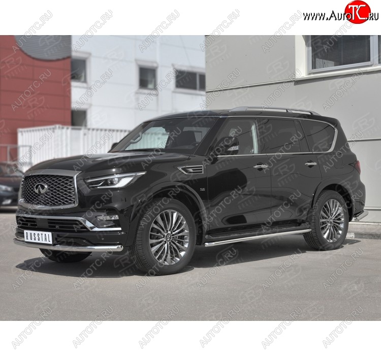 21 999 р. Защита переднего бампера (Ø63 мм, нержавейка) SLITKOFF  INFINITI QX80  Z62 (2018-2024) 2-ой рестайлинг  с доставкой в г. Краснодар