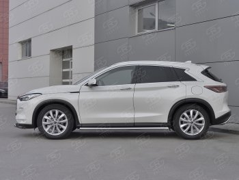 21 999 р. Защита порогов (Ø63 мм, нержавейка) SLITKOFF  INFINITI Qx50  J55 (2017-2022) (Металлические торцы под 90°)  с доставкой в г. Краснодар. Увеличить фотографию 2