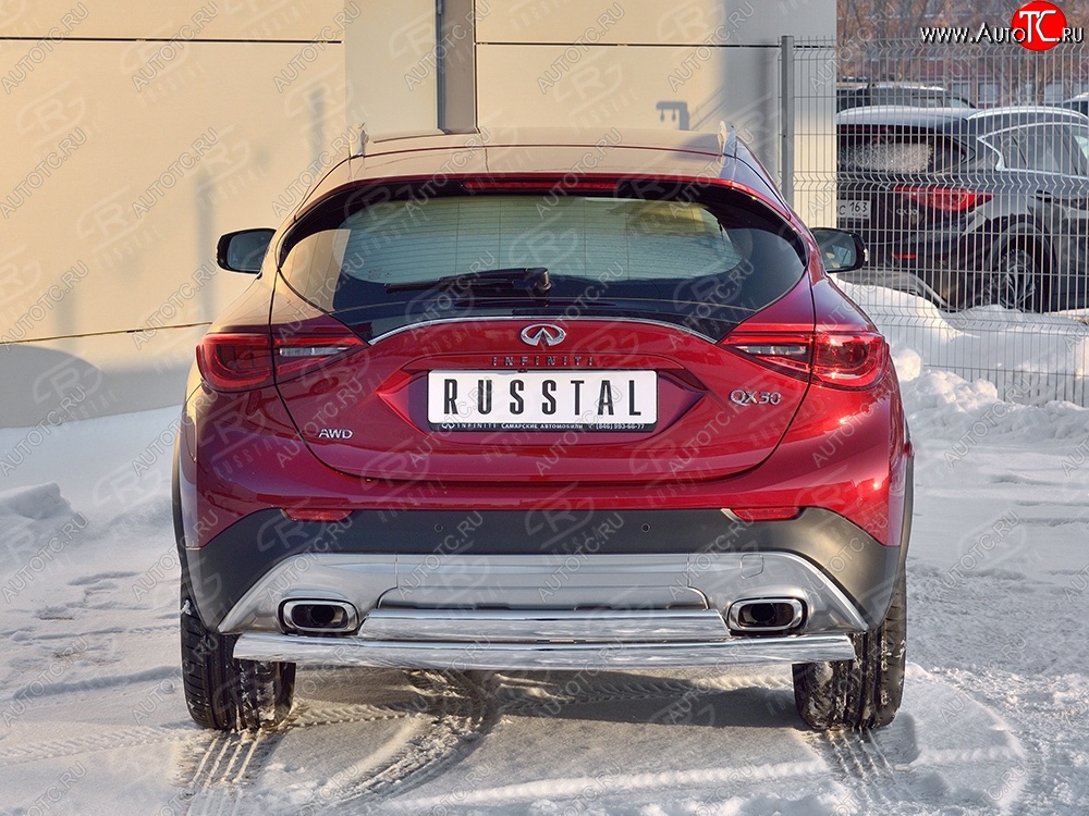 27 999 р. Защита заднего бампера (2 трубы Ø76х42 мм, нержавейка) Russtal INFINITI Qx50 J50 дорестайлинг (2013-2016)  с доставкой в г. Краснодар