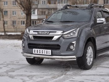 20 999 р. Защита переднего бампера (2 трубы Ø63 и 42 мм, нержавейка) SLITKOFF Isuzu D-Max RT85,TFR DoubleCab рестайлинг (2015-2021)  с доставкой в г. Краснодар. Увеличить фотографию 2