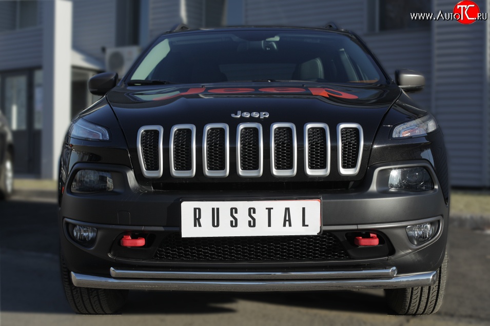 21 599 р. Защита переднего бампера (Trailhawk 2 трубыØ63 и 42 мм, нержавейка) SLITKOFF  Jeep Cherokee  KL (2014-2017) дорестайлинг  с доставкой в г. Краснодар