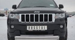 Защита переднего бампера (2 трубыØ76 и 42 мм, нержавейка) SLITKOFF Jeep Grand Cherokee WK2 дорестайлинг (2010-2013)