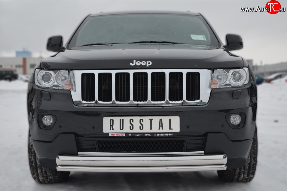 15 449 р. Защита переднего бампера (2 трубыØ76 и 42 мм, нержавейка) SLITKOFF  Jeep Grand Cherokee  WK2 (2010-2013) дорестайлинг  с доставкой в г. Краснодар