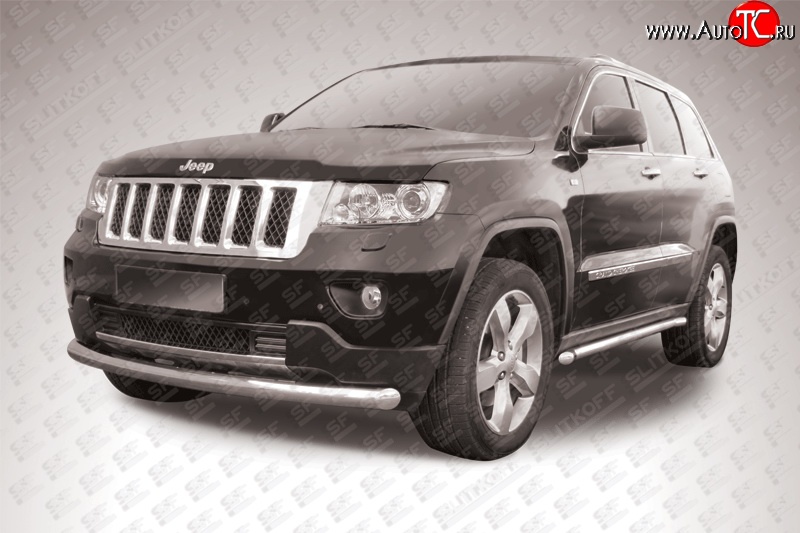 16 399 р. Одинарная защита переднего бампера диаметром 76 мм Slitkoff  Jeep Grand Cherokee  WK2 (2010-2013) дорестайлинг (Нержавейка, Полированная)  с доставкой в г. Краснодар