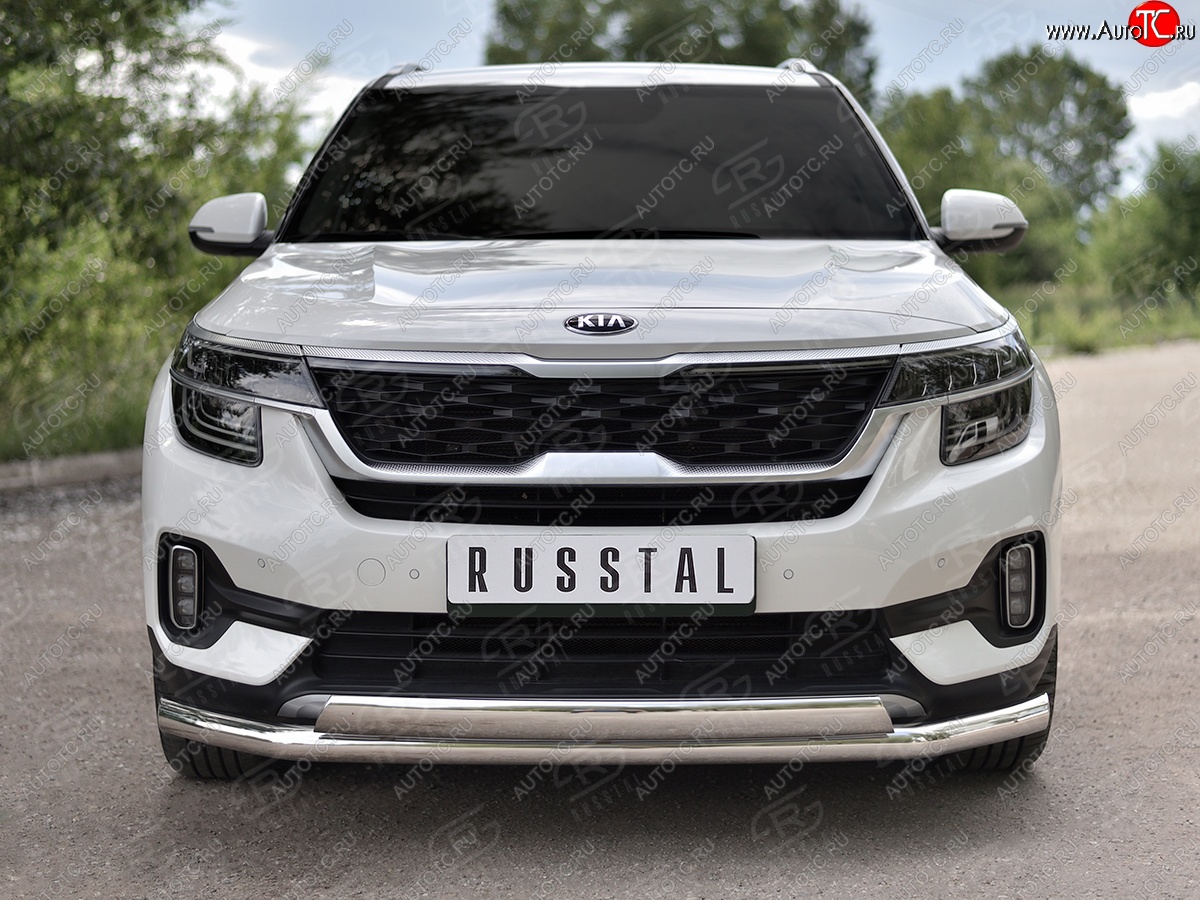 22 949 р. Защита переднего бампера (2 трубы Ø63 и 75х42 мм, нержавейка) Russtal KIA Seltos (2019-2024)  с доставкой в г. Краснодар