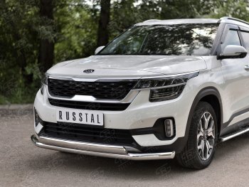 22 949 р. Защита переднего бампера (2 трубы Ø63 и 75х42 мм, нержавейка) Russtal KIA Seltos (2019-2024)  с доставкой в г. Краснодар. Увеличить фотографию 2