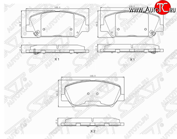 1 249 р. Комплект передних тормозных колодок SAT  KIA Ceed  2 JD (2012-2016) дорестайлинг универсал, дорестайлинг, хэтчбэк  с доставкой в г. Краснодар