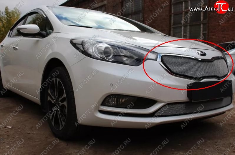 1 539 р. Сетка в решетку радиатора Russtal  KIA Cerato  3 YD (2013-2016) дорестайлинг седан (хром)  с доставкой в г. Краснодар