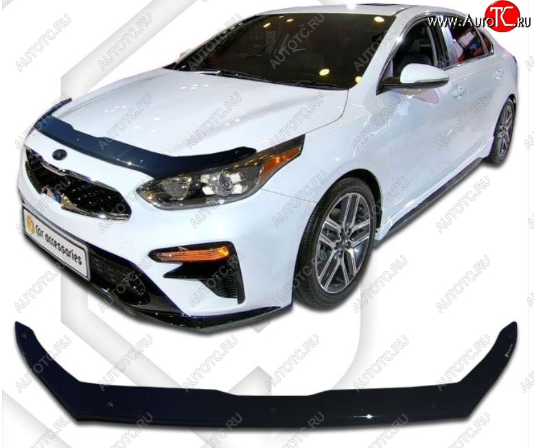 1 999 р. Дефлектор капота CA-Plastiс  KIA Cerato  4 BD (2018-2021) дорестайлинг седан, дорестайлинг, хэтчбэк (Classic черный, Без надписи)  с доставкой в г. Краснодар