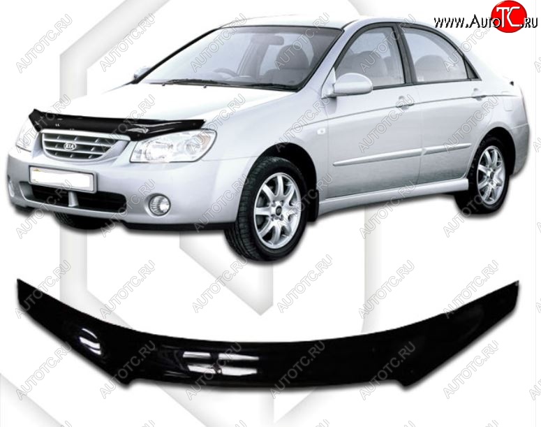 2 079 р. Дефлектор капота CA-Plastiс  KIA Cerato  1 LD (2003-2008) седан дорестайлинг, хэтчбэк, седан рестайлинг (Classic черный, Без надписи)  с доставкой в г. Краснодар