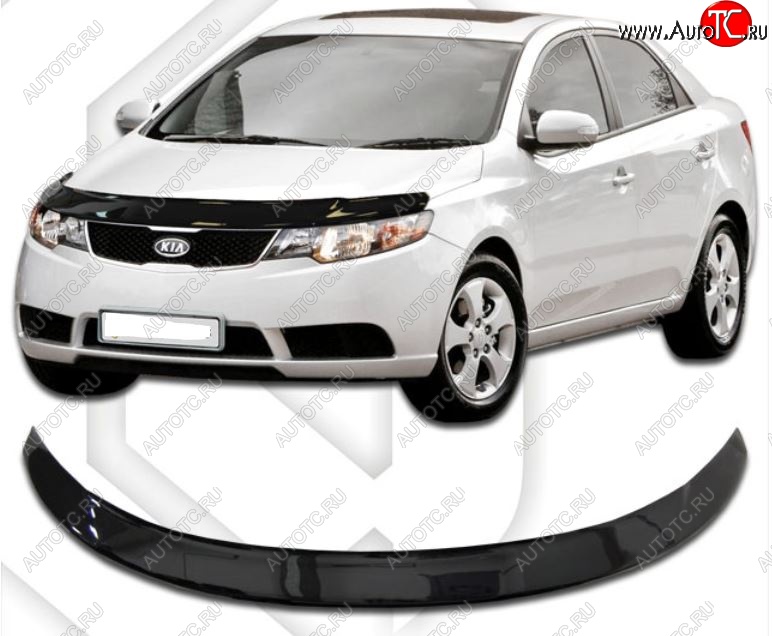 2 269 р. Дефлектор капота CA-Plastic  KIA Cerato  2 TD (2008-2013) седан (серия Classic черный, Без надписи)  с доставкой в г. Краснодар