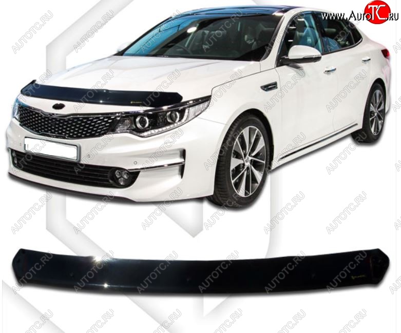 2 099 р. Дефлектор капота CA-Plastiс  KIA Optima  4 JF (2015-2018) дорестайлинг универсал, дорестайлинг седан (Classic черный, Без надписи)  с доставкой в г. Краснодар