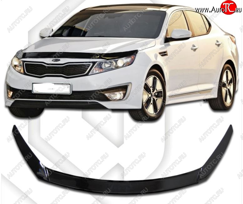 2 199 р. Дефлектор капота CA-Plastiс Exclusive  KIA Optima  3 TF (2010-2016) дорестайлинг седан, рестайлинг седан (Classic черный, Без надписи)  с доставкой в г. Краснодар