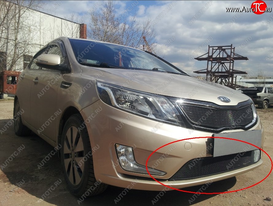 2 199 р. Нижняя защитная сетка на бампер Russtal (черная) KIA Rio 3 QB дорестайлинг седан (2011-2015)  с доставкой в г. Краснодар