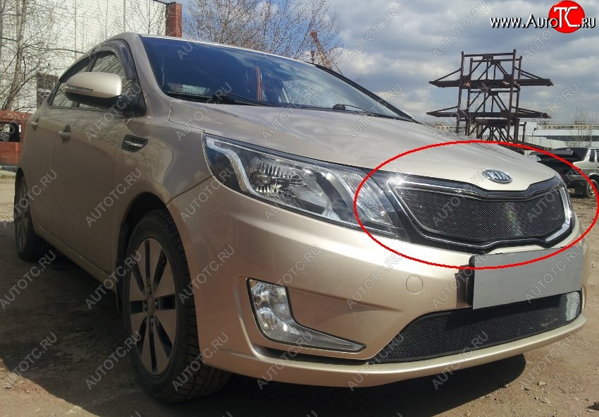 1 539 р. Защитная сетка в решетку радиатора (Комплектация Comfort) Russtal  KIA Rio  3 QB (2011-2015) дорестайлинг седан, дорестайлингхэтчбек5дв. (черная)  с доставкой в г. Краснодар