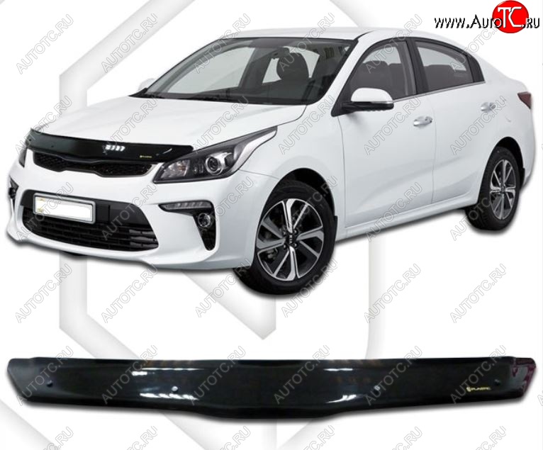 2 099 р. Дефлектор капота CA-Plastiс KIA Rio 4 FB дорестайлинг седан (2016-2020) (Classic черный, Без надписи)  с доставкой в г. Краснодар