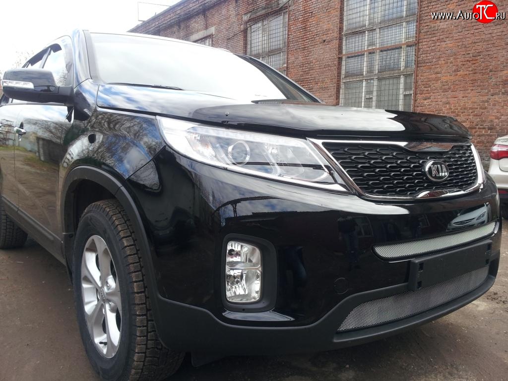 1 539 р. Нижняя сетка на бампер Russtal (хром)  KIA Sorento  XM (2012-2015) рестайлинг  с доставкой в г. Краснодар