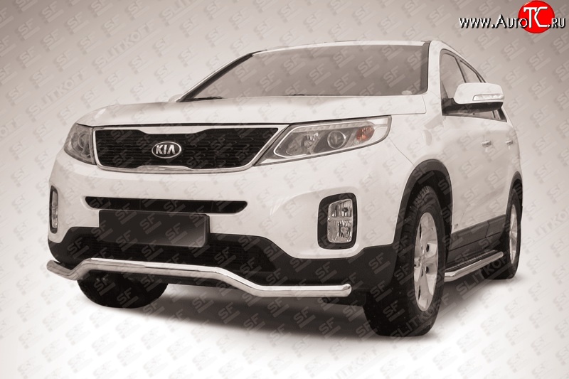 16 999 р. Фигурная защита переднего бампера диаметром 57 мм Slitkoff  KIA Sorento  XM (2012-2015) рестайлинг (Нержавейка, Полированная)  с доставкой в г. Краснодар