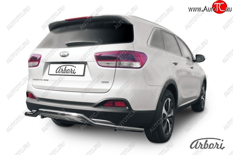 5 299 р. Защита заднего бампера Arbori (волна, нержавейка, 1 труба d57 mm). KIA Sorento UM/Prime дорестайлинг (2014-2018)  с доставкой в г. Краснодар